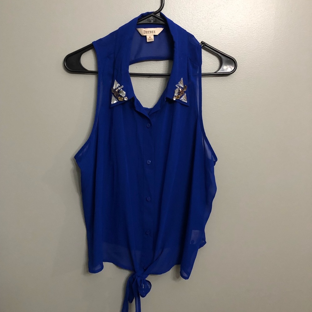 Decree, royal blue sleeveless collared top